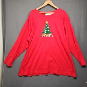 Vintage Top Victoria Jones Woman 4X Red Christmas Tree Holiday